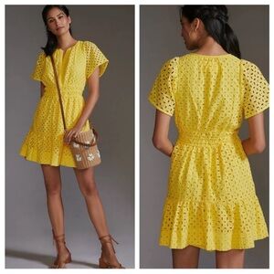 By Anthropologie‎ Somerset Mini Dress Eyelet Edition Yellow Size Small New